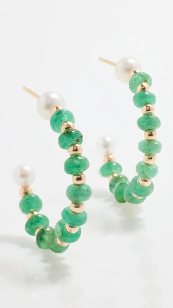Jia Jia 14k Small Emerald Pearl Bead Hoop Earrings 4