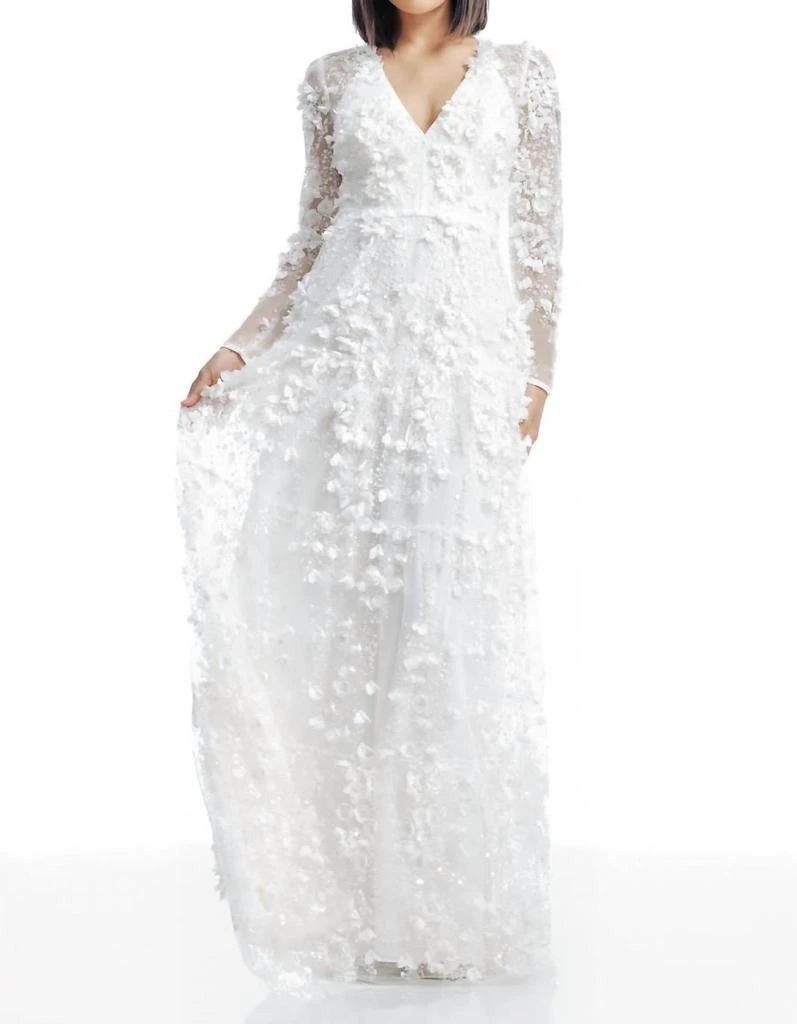 Dress The Population Angelina 3D Floral Gown In White
