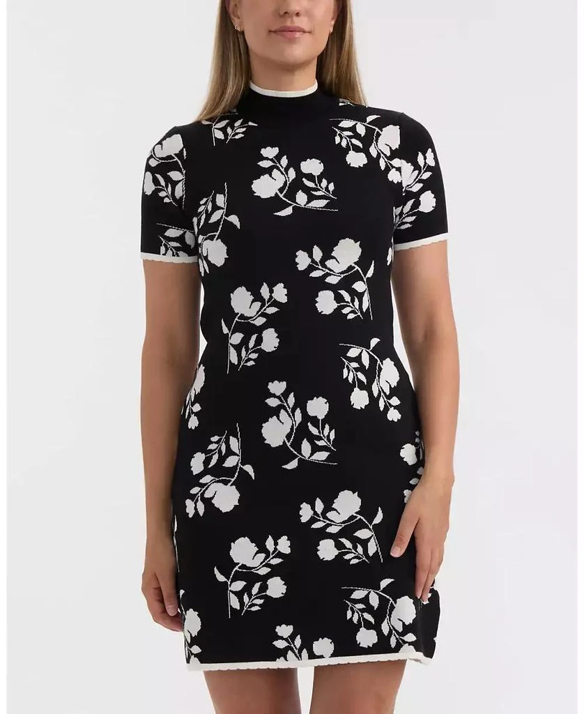 black sweater dress short sleeve Short-Sleeve Polka-Dot Sweater Dress main image 0