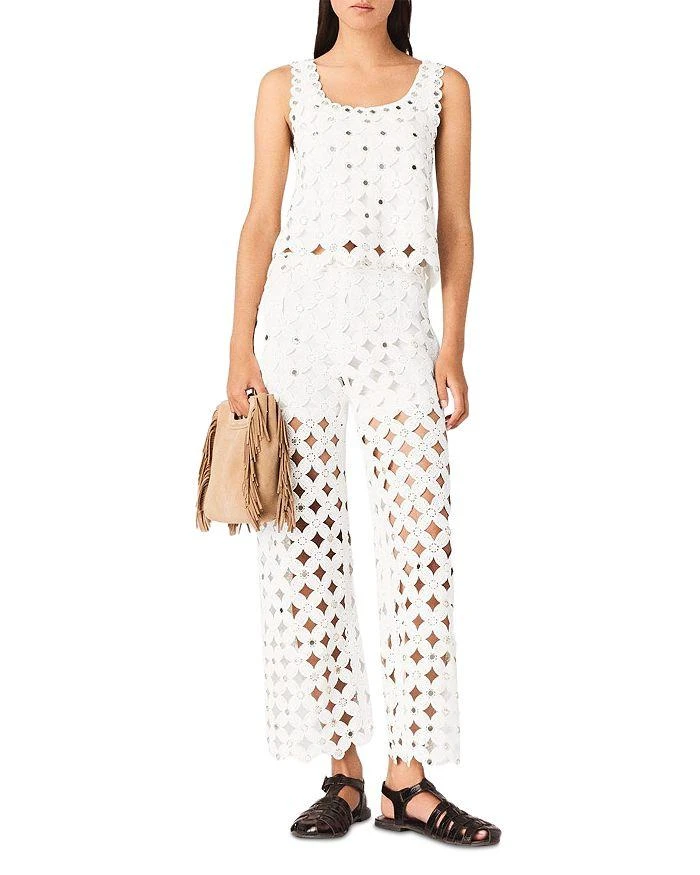 Maje Pimiroir Straight Mirror Crochet Pants