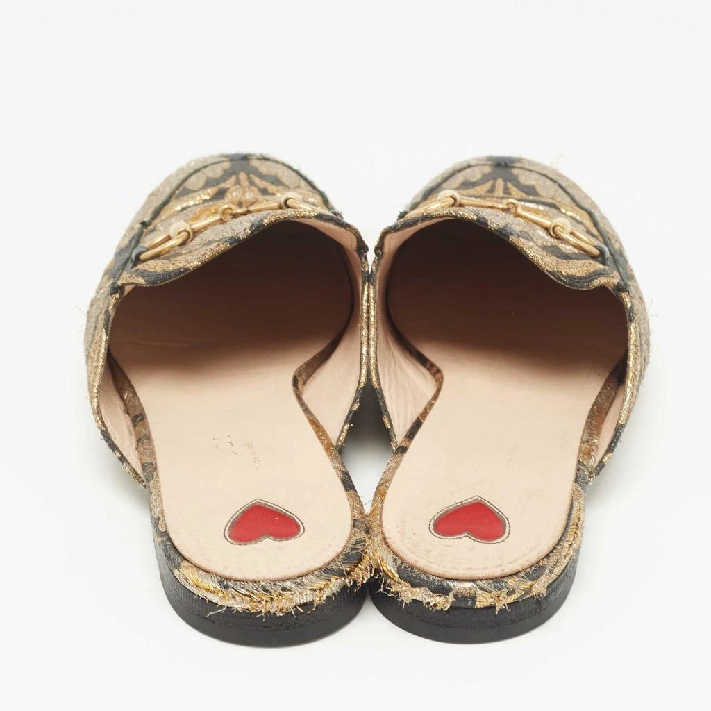 Gucci Gucci Black/Gold Brocade Fabric Princetown Flat Mules Size 37 5