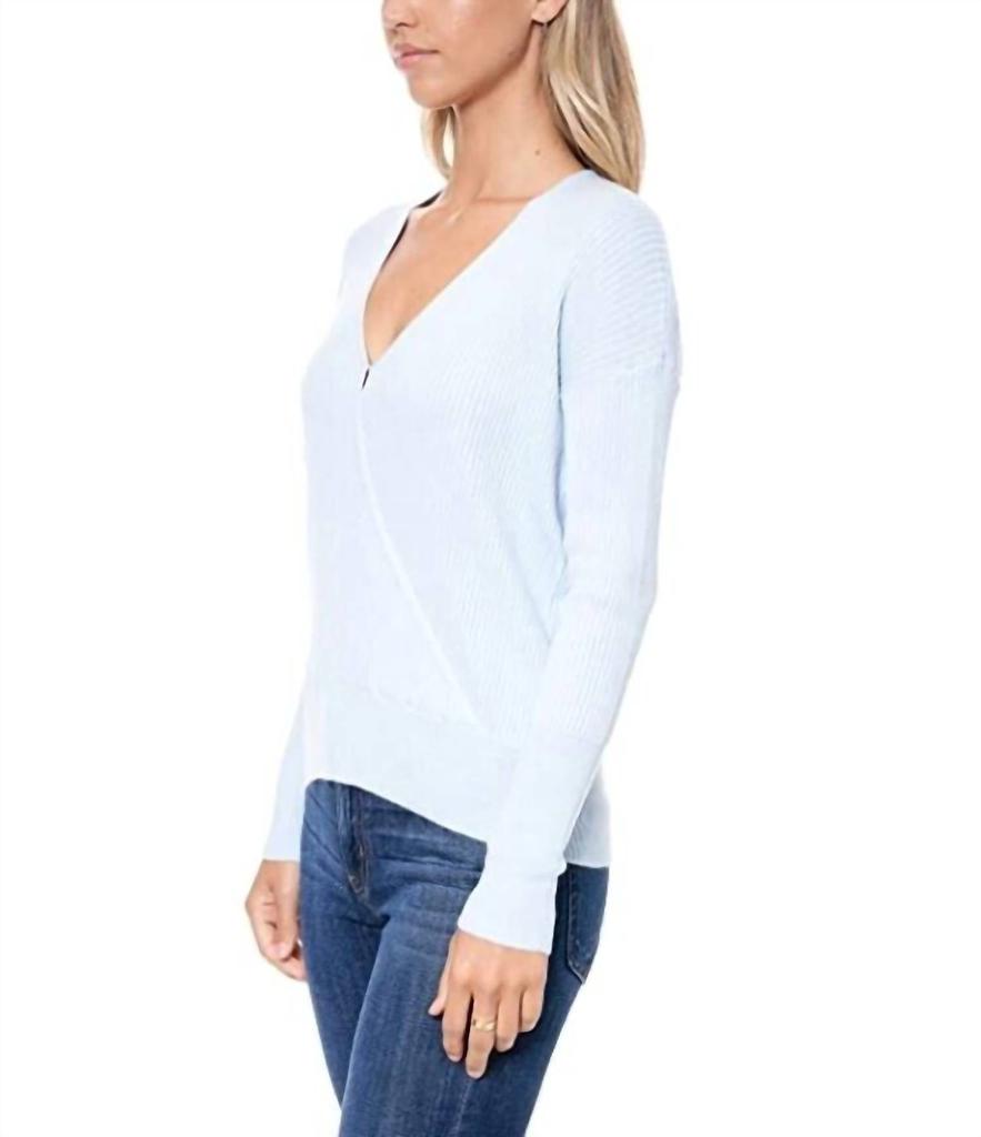 Elodie Elodie - Surplice Ribbed Faux Wrap V Neck Sweater