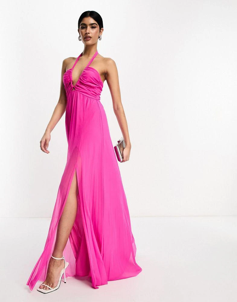 slim fit dress slacks Hot Pink Twisted Halter Maxi Dress main image 0