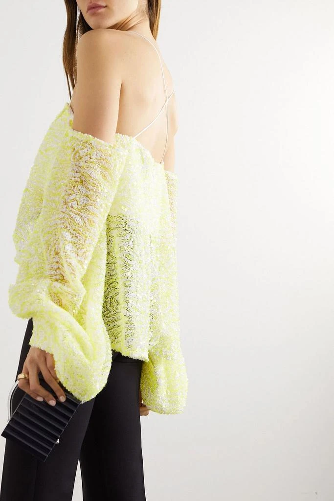 Halpern Off-the-shoulder asymmetric sequined mesh top 3