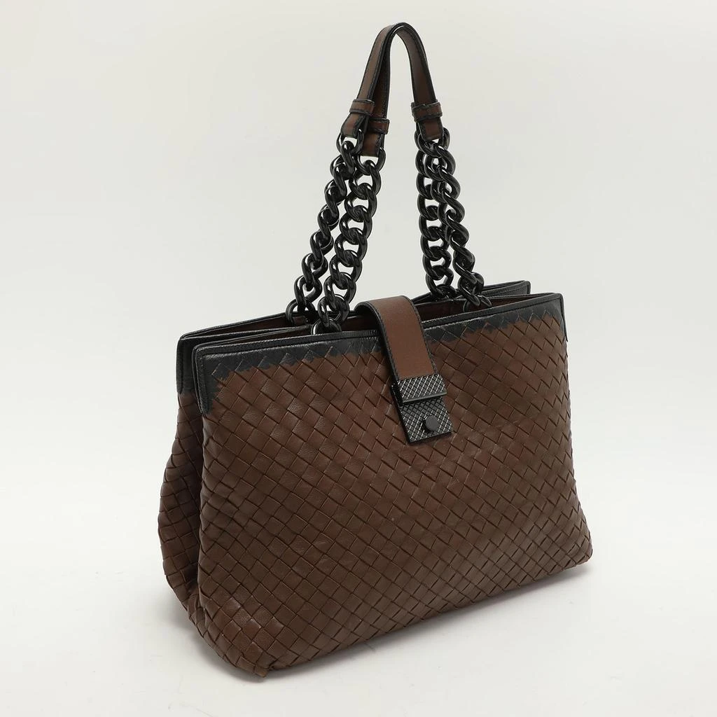 Bottega Veneta  Brown/black Intrecciato Leather And Karung Chain Tote 2