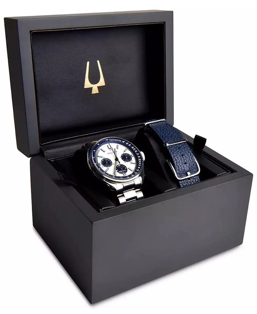 Bulova Men's Chronograph Archive Lunar Pilot Stainless Steel Bracelet Watch Box Set 44mm 2