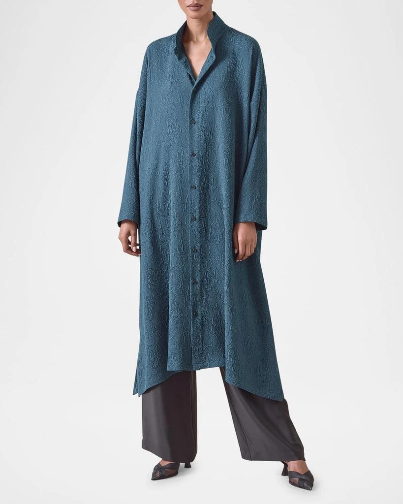 Eskandar Damask Cloque Wide A-Line Double-Stand Collar Shirtdress 5