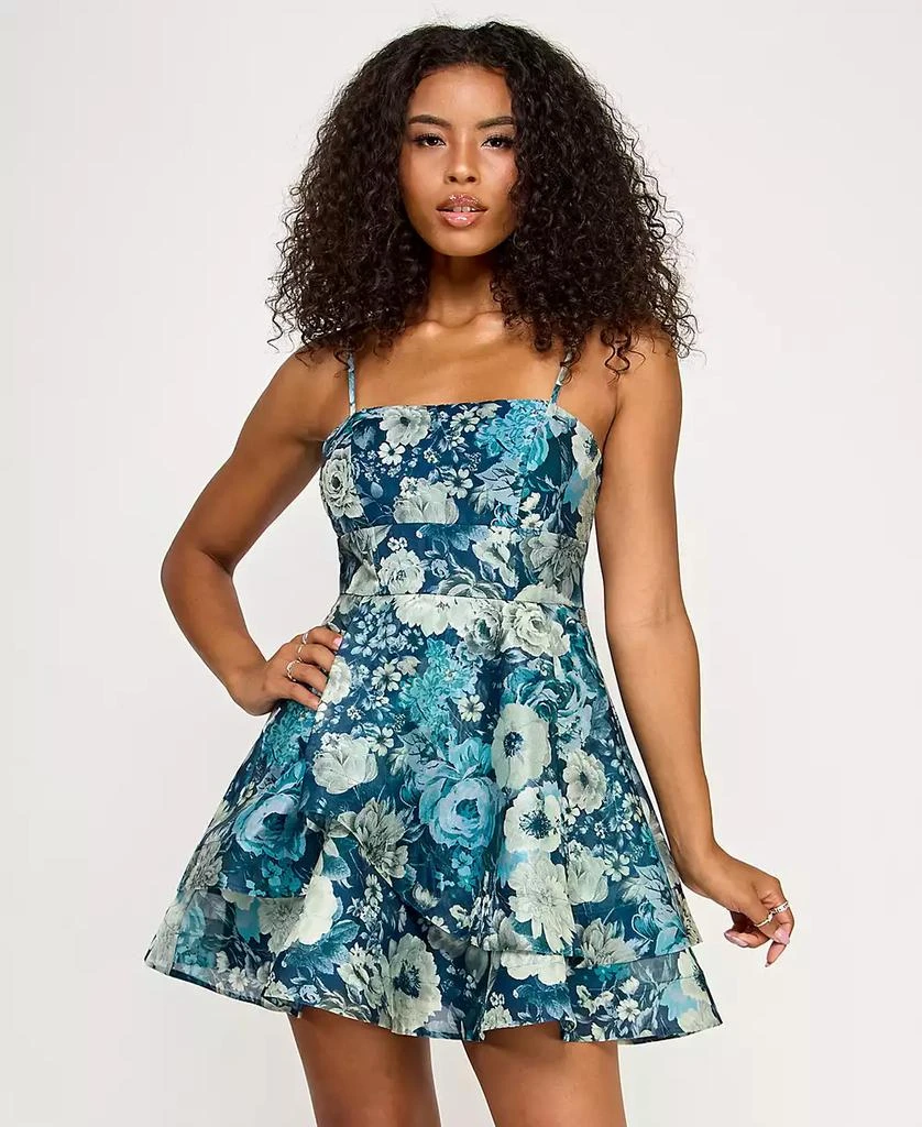 slim fit dress slacks City Triangles Womens Juniors Floral Print Fit & Flare Mini Dress Navy 7 main image 1