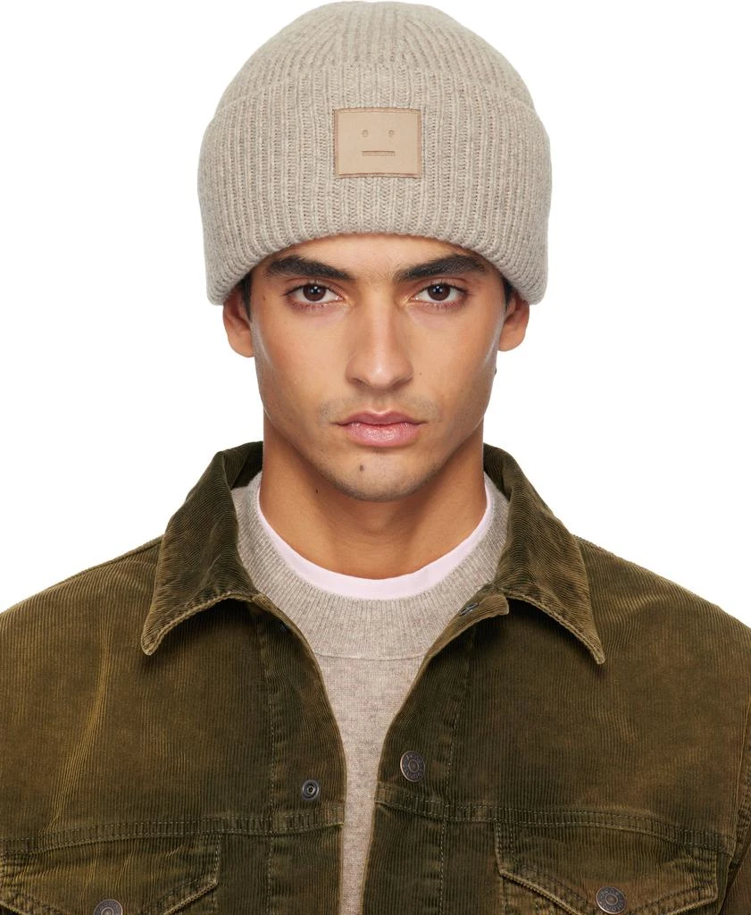 Shop Beige Ribbed Face Logo Beanie on Sale at BeyondStyle  display picture 1