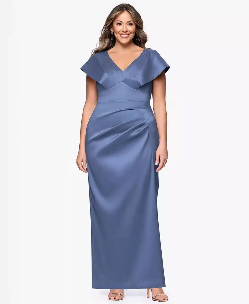 Betsy & Adam Women's Plus Size Sleeveless Ruched Wrap Dress - Stretchy V-Neck Long Dress For Special Occasions