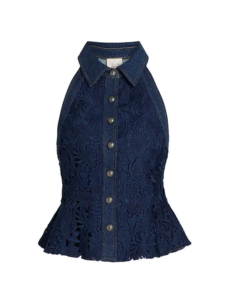 Cinq à Sept Ronin Denim Lace Peplum Blouse