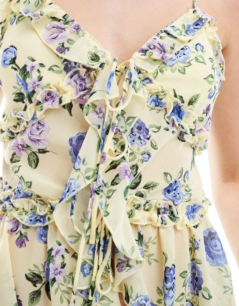 Brave Soul Brave Soul sheer frill vest in floral yellow print 3