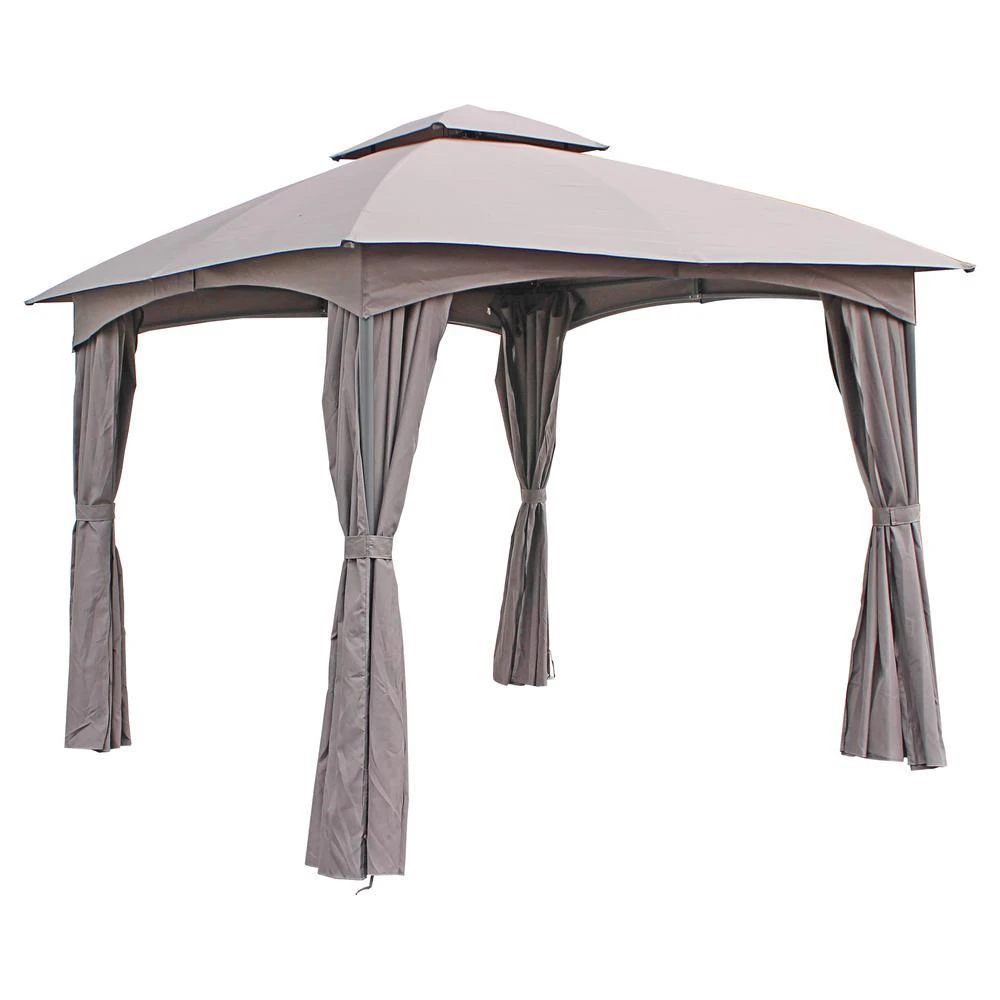 International Caravan ST. Kitts 10-Foot Steel Dome-top Gazebo with Curtains, Grey 1