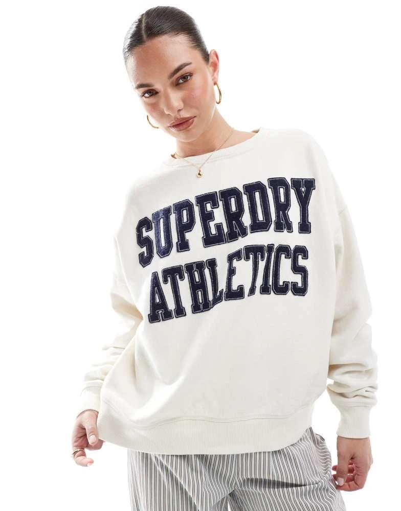 Superdry Superdry Athletic essentials relaxed applique sweatshirt in desert bone off white