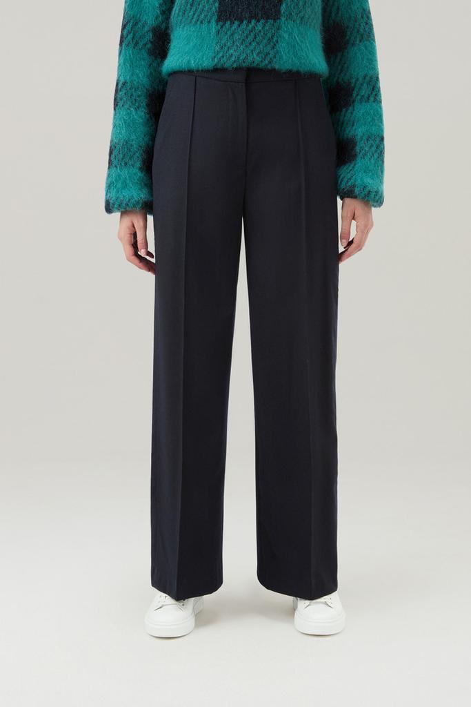 Woolrich Wide Leg Pants in Virgin Wool Blend - Women - Blue