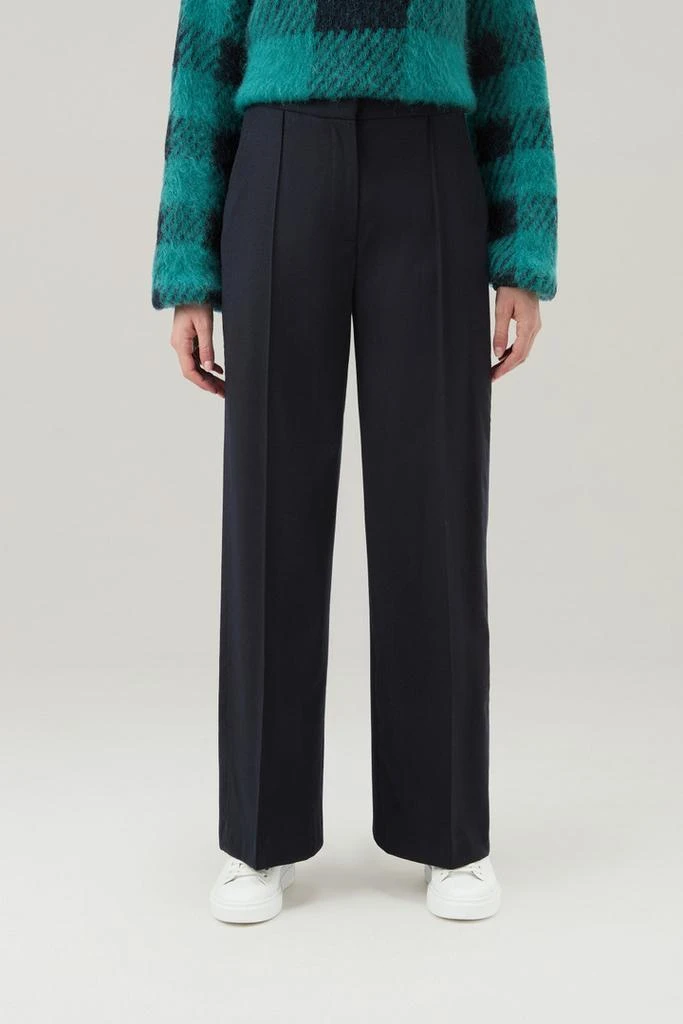 WOOLRICH Wide Leg Pants in Virgin Wool Blend - Women - Blue 1