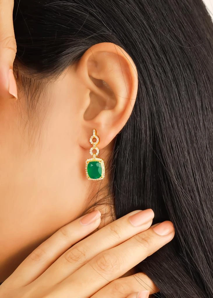 Tiramisu 14K Gold Plated Over 925 Sterling Silver Green Onyx Halo Drop Earrings 2