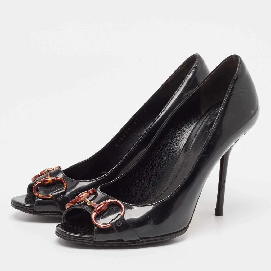 Gucci Gucci Black Patent Leather Horsebit Peep Toe Pumps Size 37 2