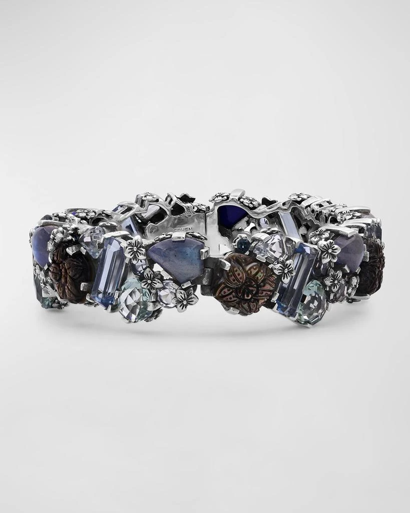 Stephen Dweck Mother-of-Pearl and Blue Topaz Open-Close Bangle in Sterling Silver 2