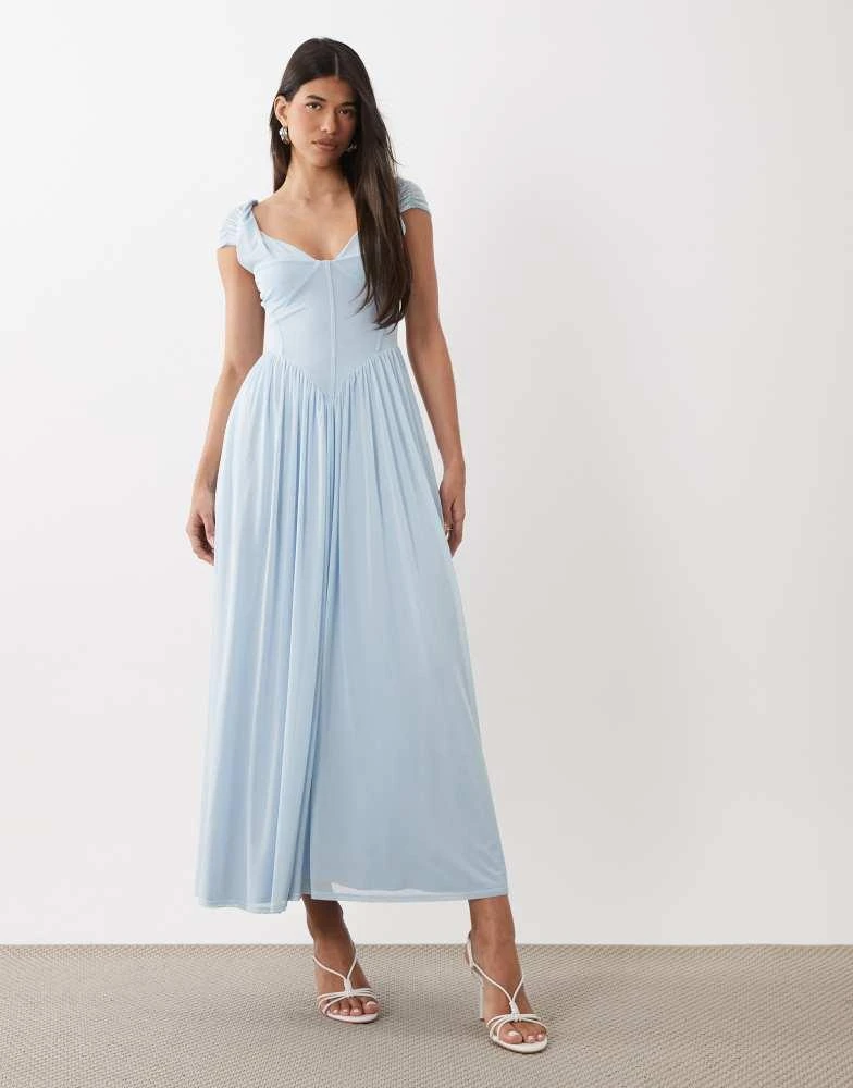 strapless open back dress Rent House Of CB Marcella Pleated Maxi Dress (Ocean Blue) – Dress for a  Night main image 1