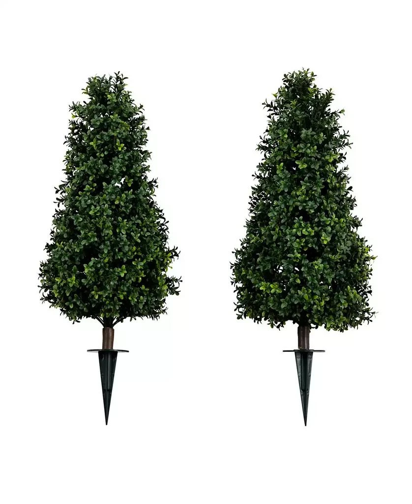 NEARLY NATURAL 3ft. UV Resistant Artificial Boxwood Plant with Integrated Ground Stake Indoor/Outdoor - Set of 2