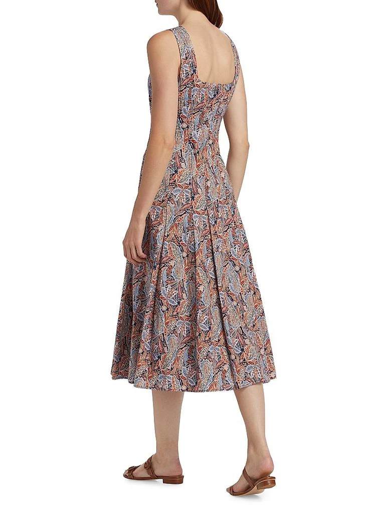VERONICA BEARD Jolie Pleated Paisley Stretch Cotton Midi-Dress 5