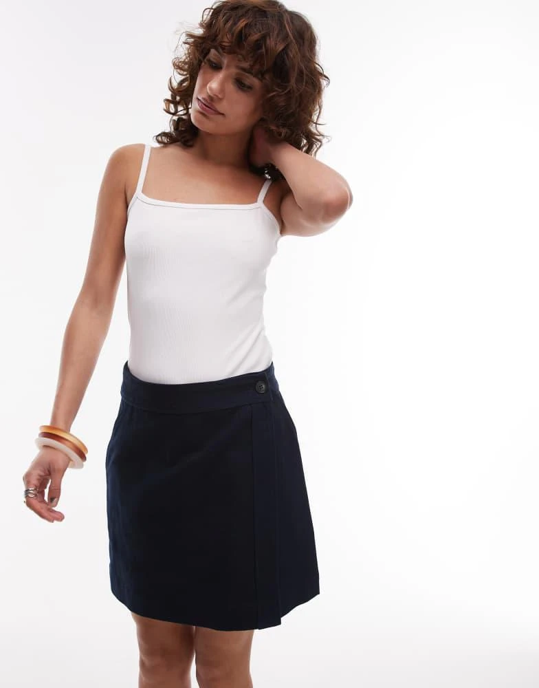 ARKET ARKET pure cotton twill wrap mini skirt in navy blue 1