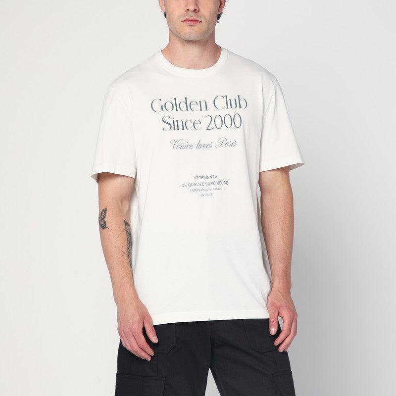 Golden Goose Men's ivory T-Shirt With Logo Print