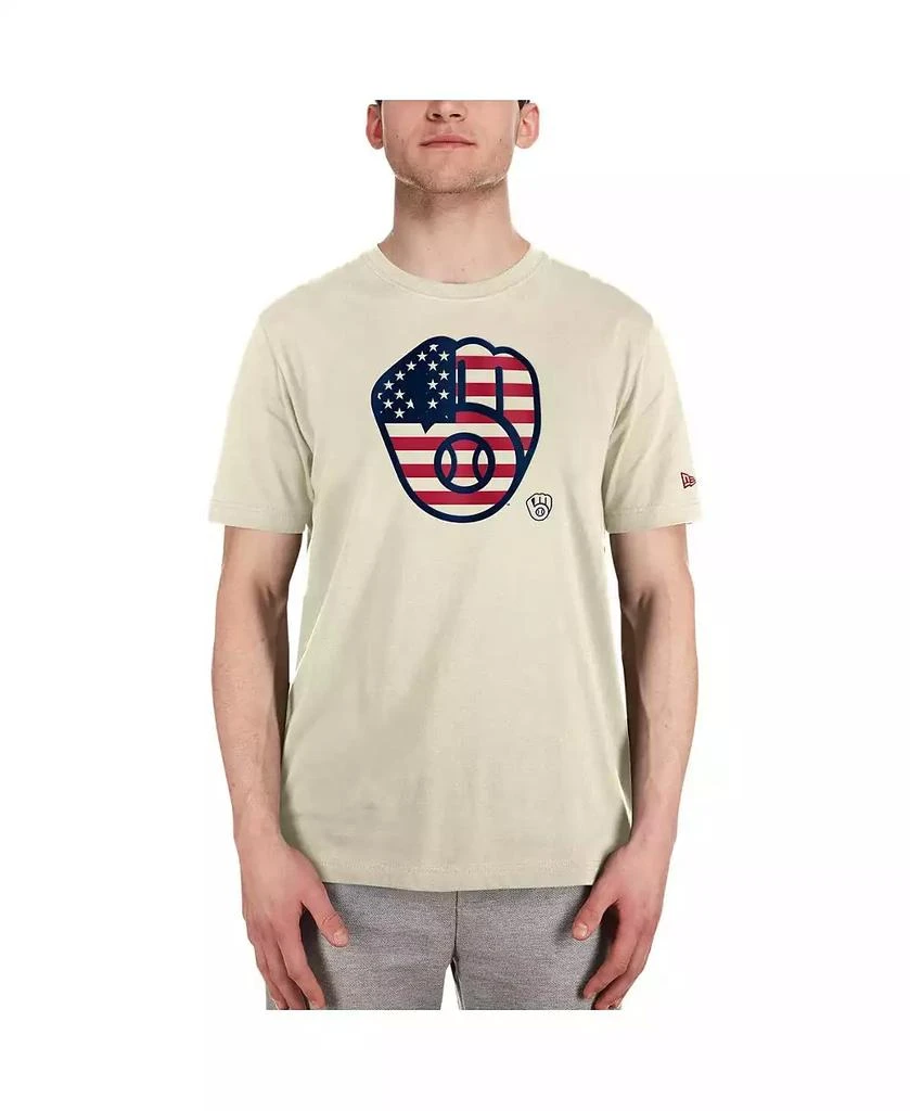 New Era Men's Cream Milwaukee Brewers 4th of July Flag Fill T-Shirt 3