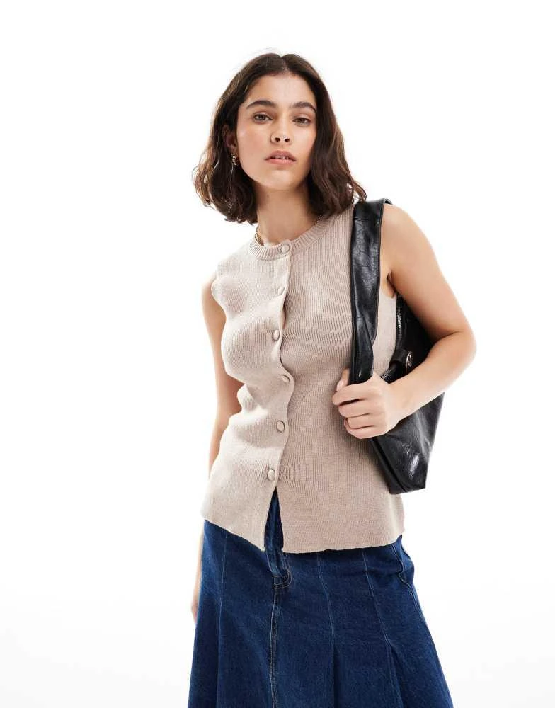 Miss Selfridge Miss Selfridge knit waisted waistcoat in mocha