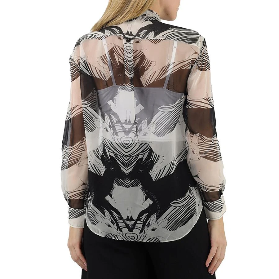 Burberry Ladies Monochrome Deer Print Silk Chiffon Pussy-bow Blouse 3