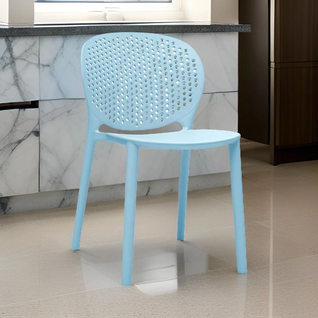 Hivvago Gyna 14 Inch Kids Side Chair, Round Dotted Backrest, Armless, Blue