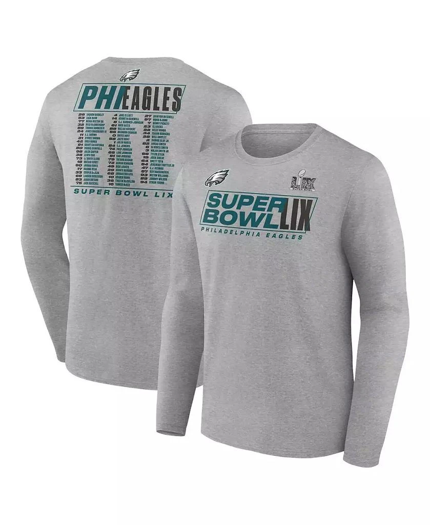 Fanatics Men's Heather Gray Philadelphia Eagles Super Bowl LIX Big Tall Roster Long Sleeve T-Shirt 1
