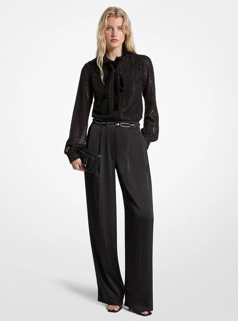 Michael Kors Metallic Clip Jacquard and Satin Tie-Neck Jumpsuit 1