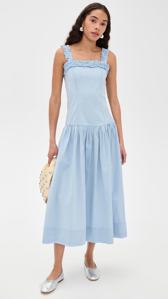 Ganni Navy Botanical Jacquard Strap Midi Dress DK-36-M