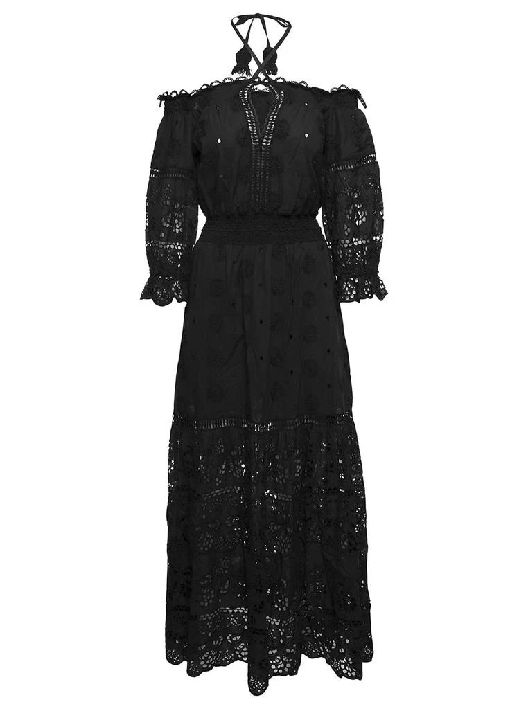 Temptation Positano Embroidered Off-shoulder Maxi Dress In Black Cotton Woman 1