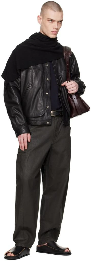 Lemaire Black Stand Collar Leather Jacket 4