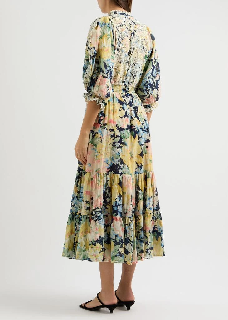 BYTIMO Floral-print embroidered cotton-blend midi dress 3