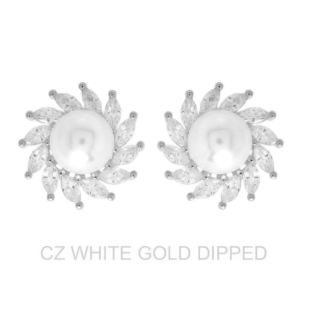 TRUEDAMES Gold Dipped Cz Pearl Spiral Halo Drop Earrings