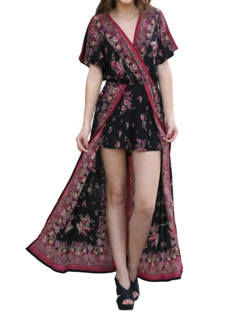 Angie Angie - Border & Floral Print Maxi Romper