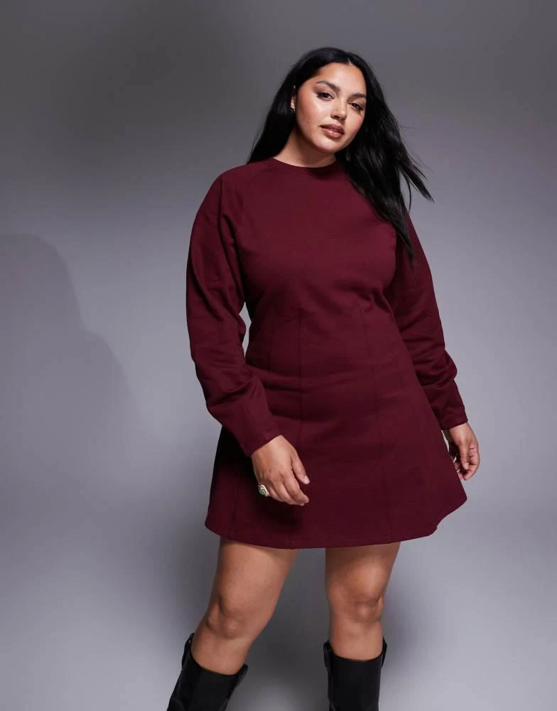 ASOS ASOS DESIGN Curve corset waist cotton mini sweat dress in burgundy - BURGUNDY from ASOS
