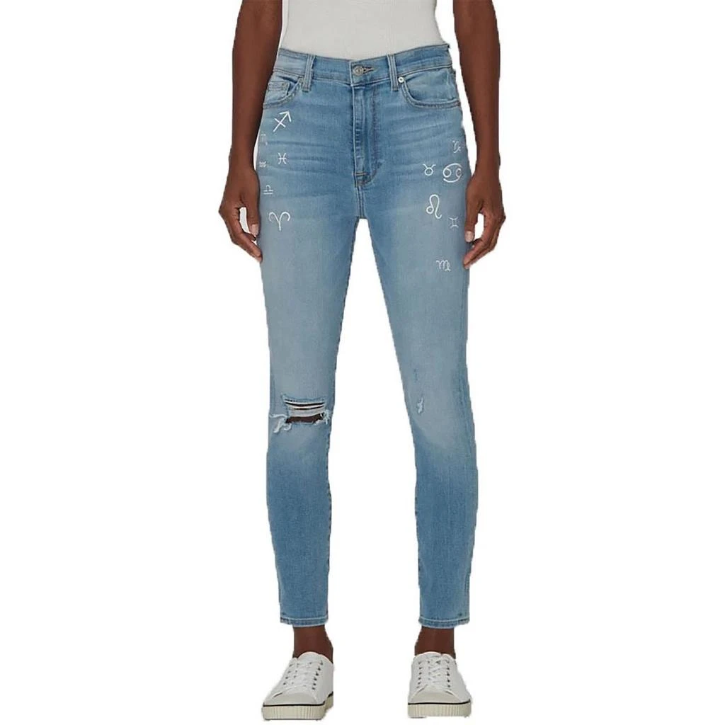 7 For All Mankind Womens Distressed Denim Skinny Jeans 1