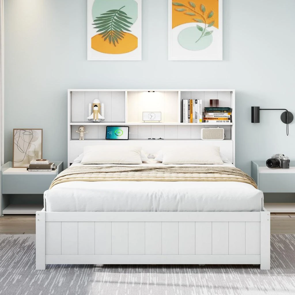 Streamdale Furniture Streamdale Platform Bed with Bookcase Headboard, Lighting 
Drawers 2