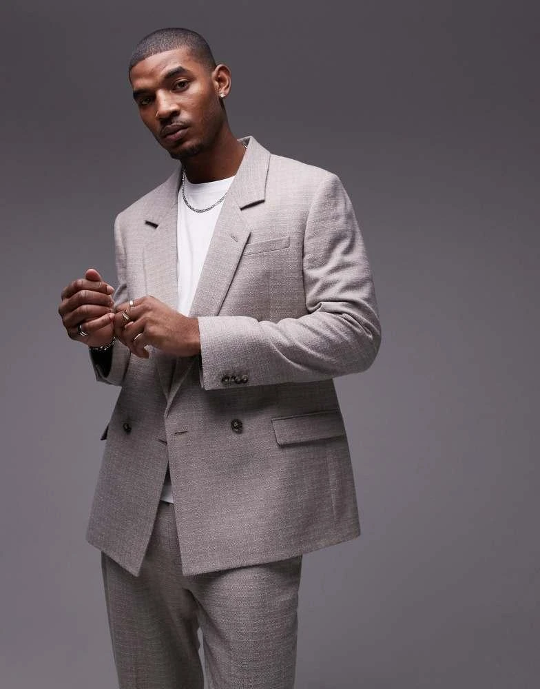Topman Topman relaxed textured suit jacket in stone 4