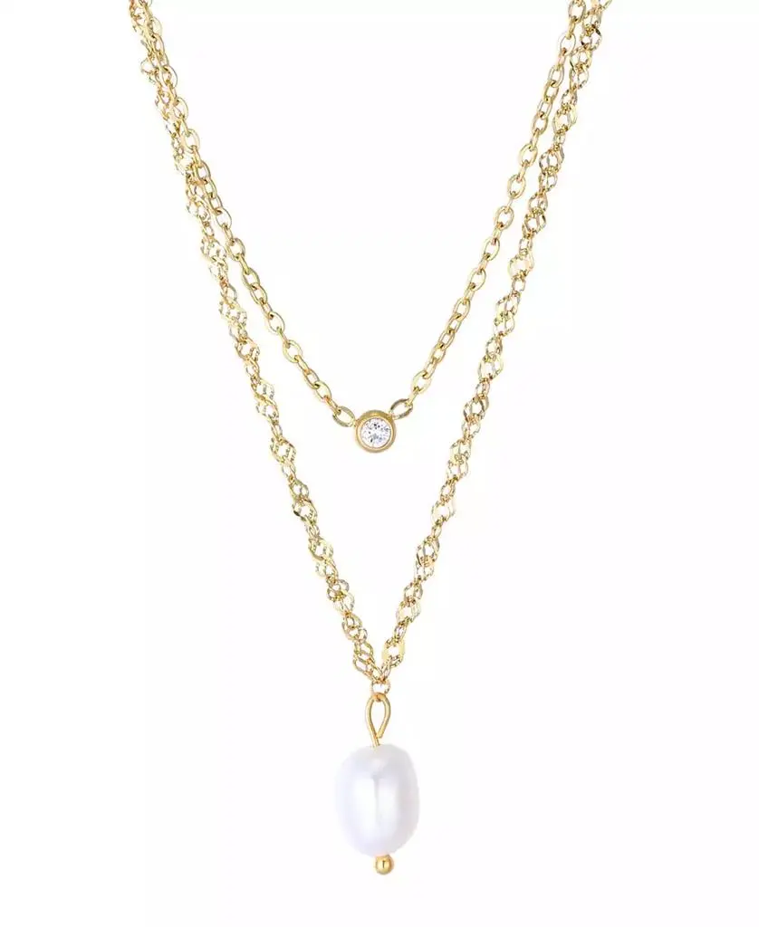 ADORNIA Tarnish Resistant Gold Layered Natural Freshwater Pearl Layered Necklace Set