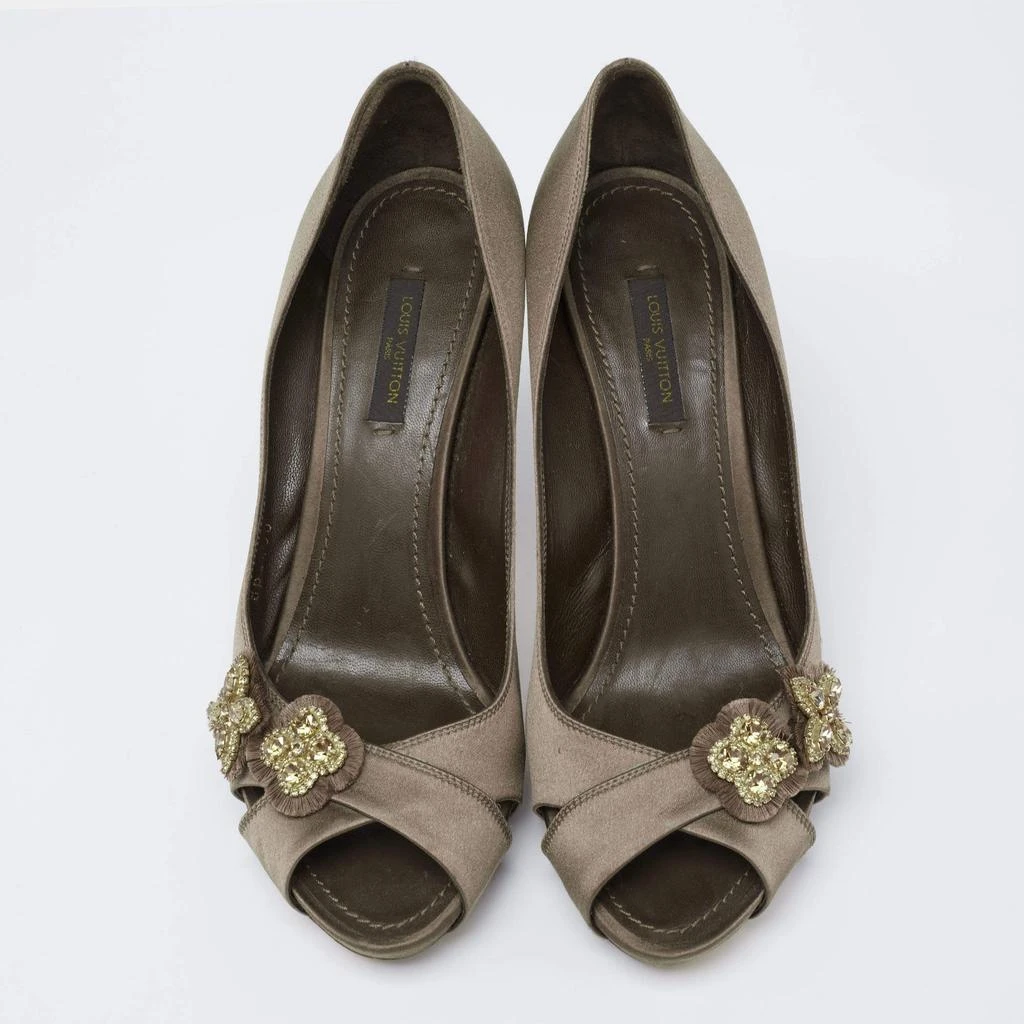 Louis Vuitton Louis Vuitton Dark Olive Green Satin Athen Open-Toe Pumps Size 38 3
