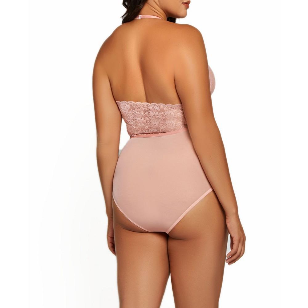 iCollection Plus Size Phoeny Galloon Lace and Floral Satin Lingerie Bodysuit