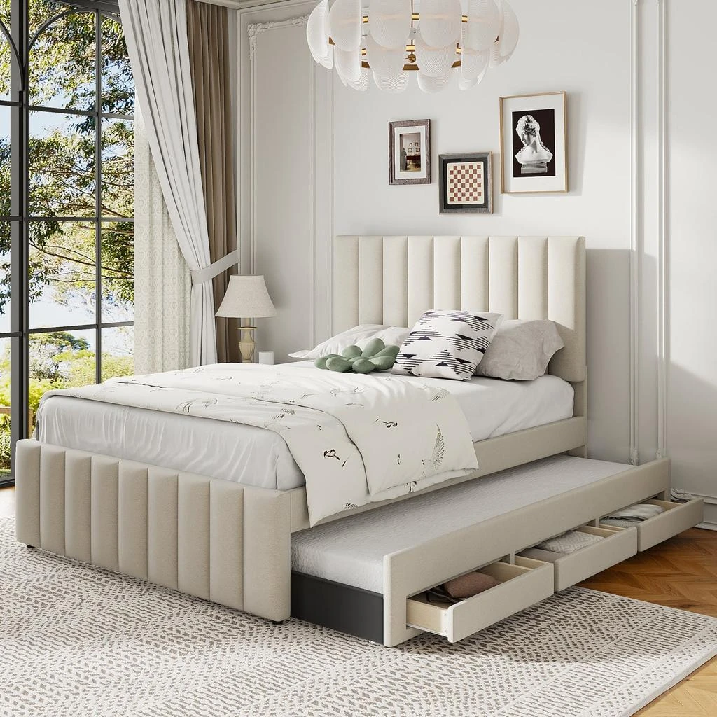 Streamdale Furniture Streamdale Upholstered Platform Bed with Trundle and Drawers