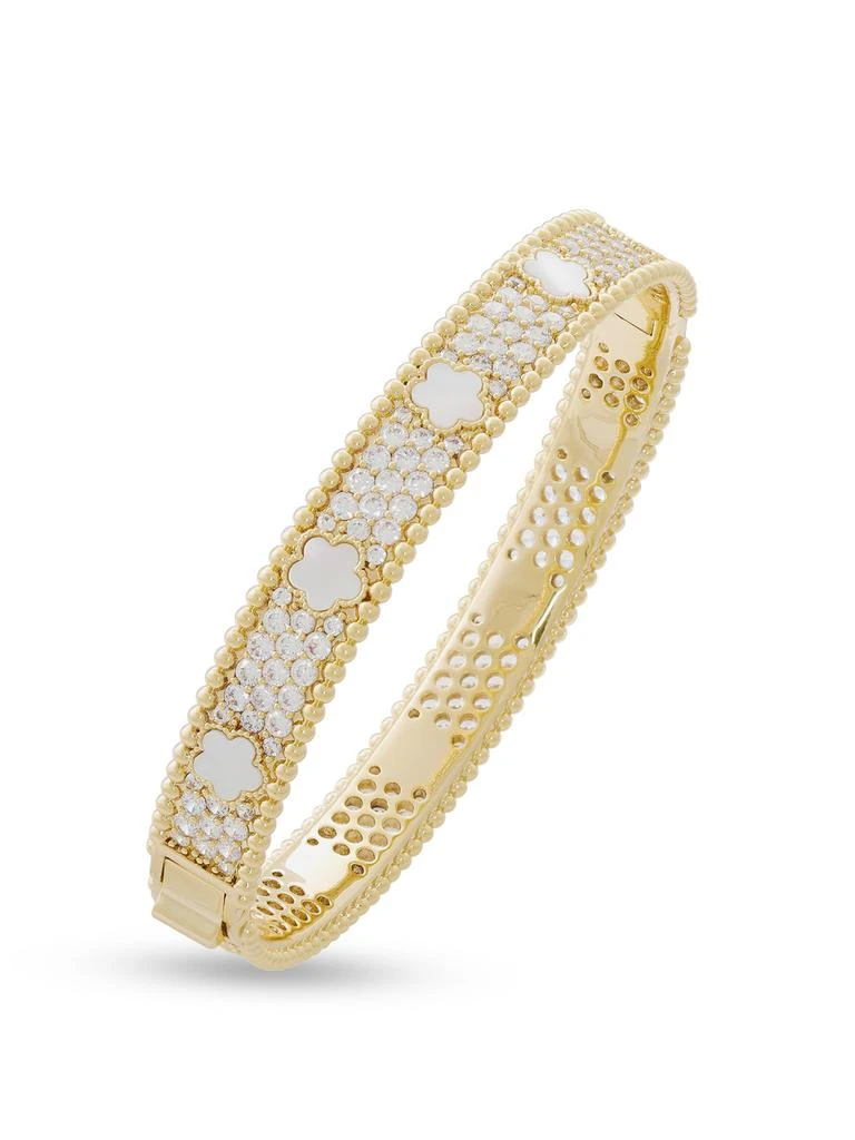 JanKuo Flower 14K Goldplated, Mother-Of-Pearl 
Cubic Zirconia Bangle Bracelet 3