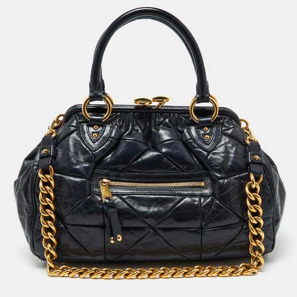 Marc Jacobs Marc Jacobs Navy Blue Quilted Leather Stam Satchel 1